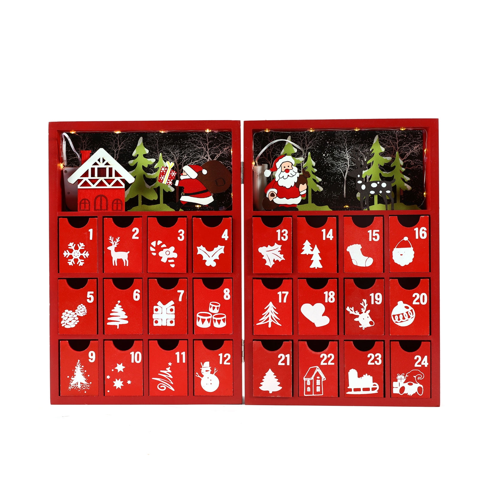 SIEYIO Christmas Wooden Advent Calendar Book Santa 24 Days Storage Box