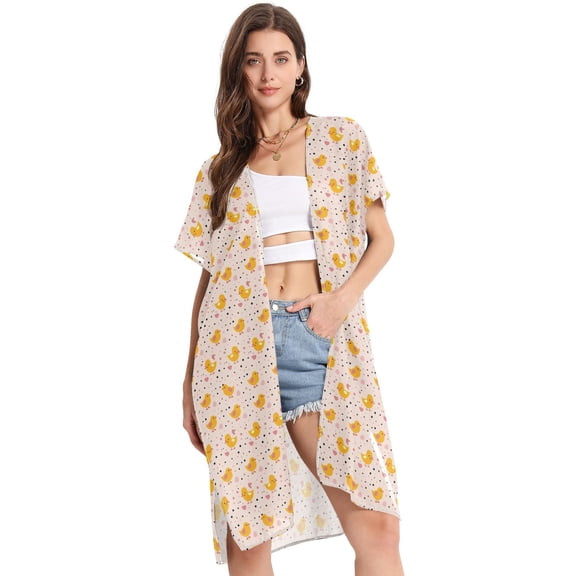 Beach Vacation Clothes Kimono Cardigan Loose Swimsuit Cover Up for Women Adorable Baby Ducks S