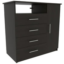 DEPOT E-SHOP Rioja 4 Drawer Dresser, One Open Shelf, Superior Top, Single Door Cabinet, Black