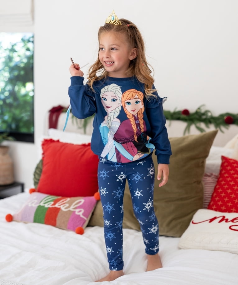 Disney Frozen Toddler Girls 2pcs Elsa Anna Floral Flutter Sleeve Sweatshirt with Leggings 2 Pieces Outfit Sets Sizes 2-6