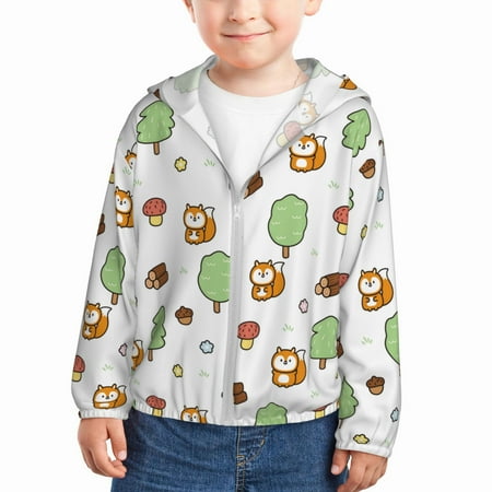

Vsdgher Tree Squirrel Kids Sun Protection Hoodie with Zip Rash Guard Tops Children s Long Sleeve Sun Protection Clothing - 3 Years