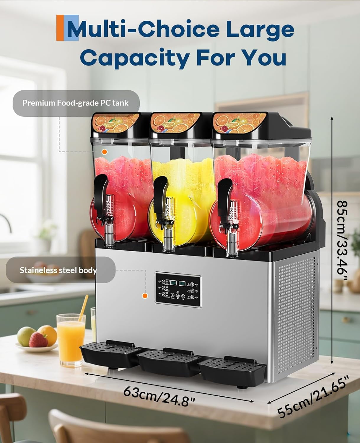 Zzistar Commercial Slushy Machine 15Lx3, Tainless Steel Smoothie Frozen Drink Maker with Self-Cleaning Mode, 1200W Electric Large Slushie Machine for Home Party
