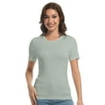 thumbnail image 6 of Womens Scoop Neck T Shirts Basic Ribbed Tees Fitted Tshirt Plain Short Sleeve Tops Casual, 6 of 6