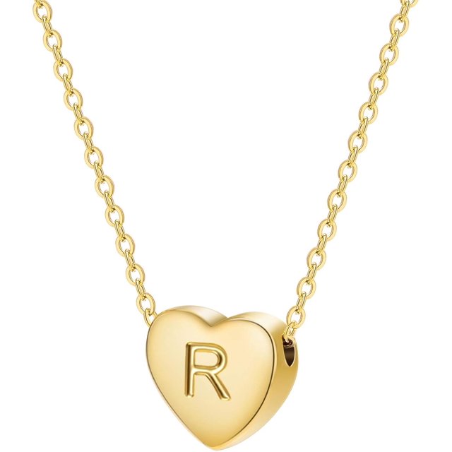 Collar con colgante de corazón con las 26 letras del alfabeto de la A a la Z, regalo de San Valentín para ella, collar personalizado chapado en oro para niñas y mujeres