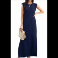 thumbnail image 1 of Vestido Maxi de Verano 2025 para Mujer, Informal, Holgado, con Abertura, Sin Arrugas, , con Cuello Redondo y Bolsillos, Azul Marino L, 1 of 9