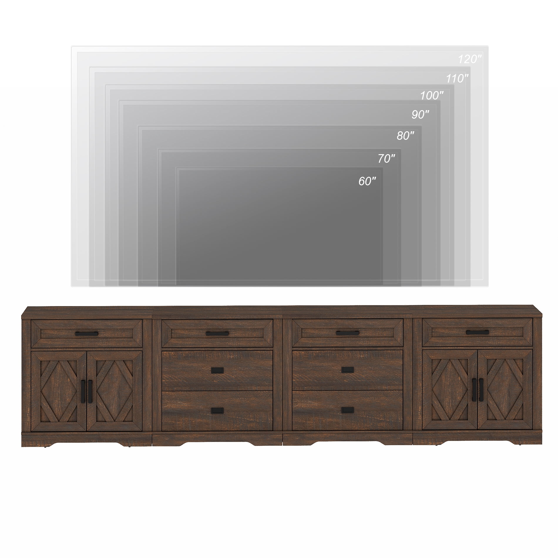 WAMPAT 126"W Large TV Stand,4-in-1 Farmhouse Entertainment Center with Storage Barn Door Cabinet,TV Console Table With Media Cabinet and Drawers for Living Room,Bedroom,Rustic Brown
