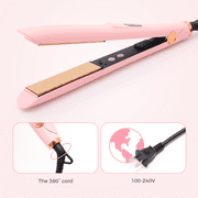 Goolioo Hair Straightener, 1 Inch Ionic Flat Iron Hair Straightener and Curler 2 in 1, Pink