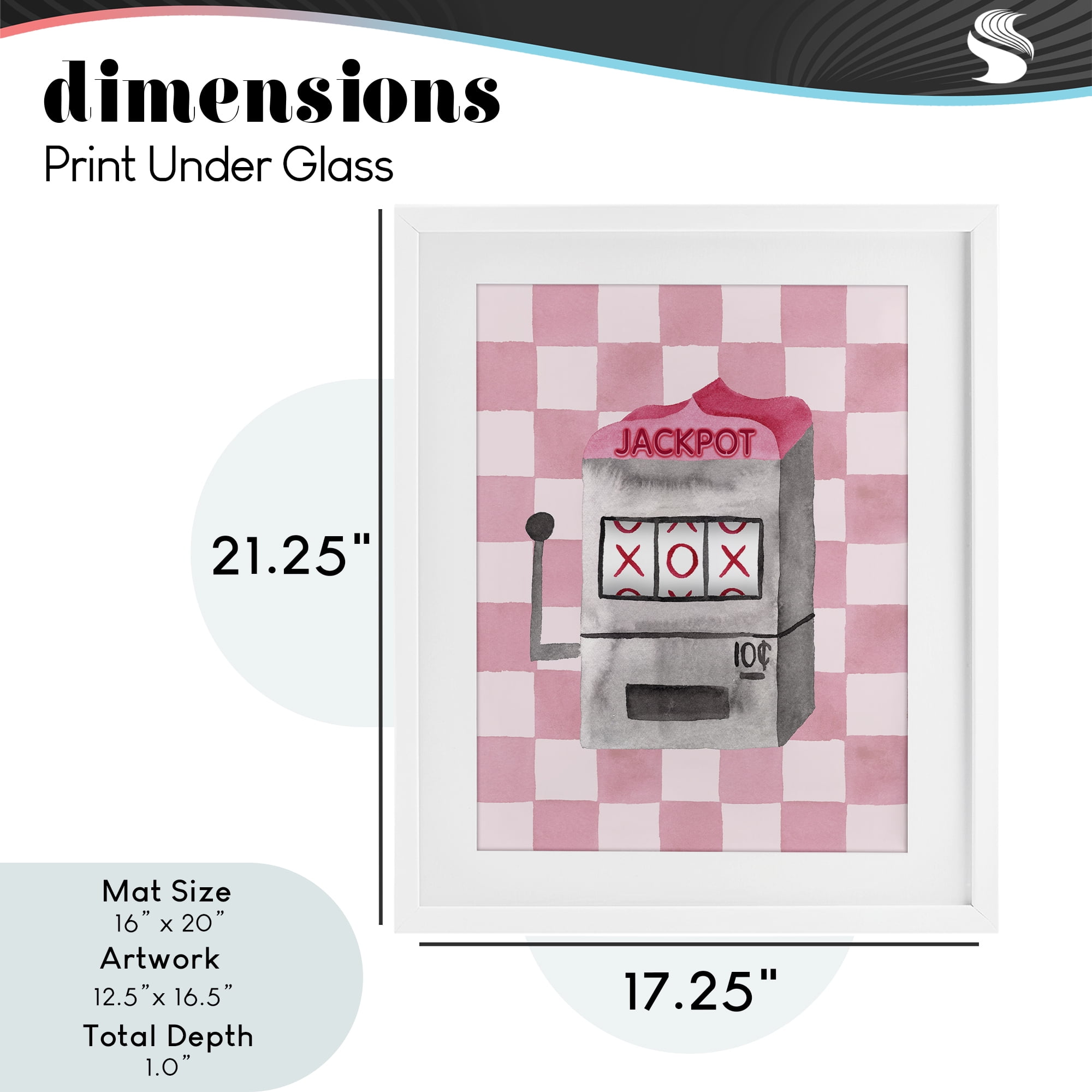 Jackpot Slot Machine White Framed Print Under Glass, design by Nina Jacobs