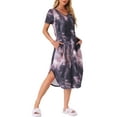thumbnail image 4 of INSPIRE CHIC Women's Nightgown V Neck Short Sleeve Long Nightshirt Spring Summer Lounge Dress with Pocket S Tie Dye Black Pink, 4 of 6