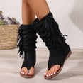 thumbnail image 2 of Womens Fringe Lace up Knee High Boots Flat Gladiator Caged Low Heeled Tassel Sandals Party Prom Flip Flops Black Size 7.5, 2 of 6