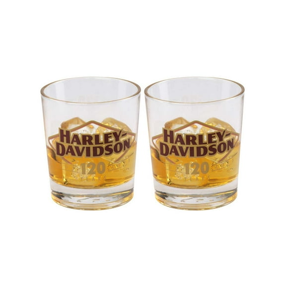 Harley-Davidson 120th Anniversary Double Old Fashion Glass Set, Limited Edition, Harley Davidson