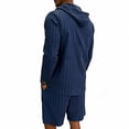 thumbnail image 5 of LWavelet Men's Striped Linen Hooded Shirt and Shorts Set Casual Two Piece Outfit Navy XL, 5 of 5