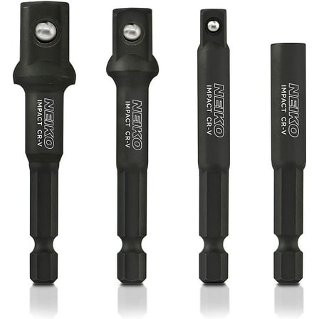 NEIKO 00244A Impact Socket Adapter and Magnetic Bit Holder Set | 4-Piece Set | 1/4-Inch Hex Shank with 1/4, 3/8, 1/2-Inch Drives | CR-V