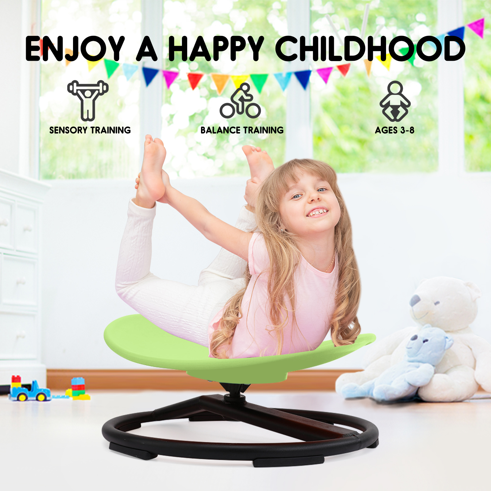 Kids Sensory Spinning Chair for Autism Ages 3+, Sit and Spin Swivel Chair for Kids with ADHD, Sensory Chairs for Autistic Children, Sensory Toys for Motion Sickness Relief, Balance Training