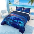 thumbnail image 3 of Manfei Neon Glow Sea Turtle Queen Comforter Set for Kids Boys and Girls, Coastal Animal Wildlife Bedding Comforter Set, Navy Reversible 3 Pieces, 1 Comforter and 2 Pillowcases, 3 of 6