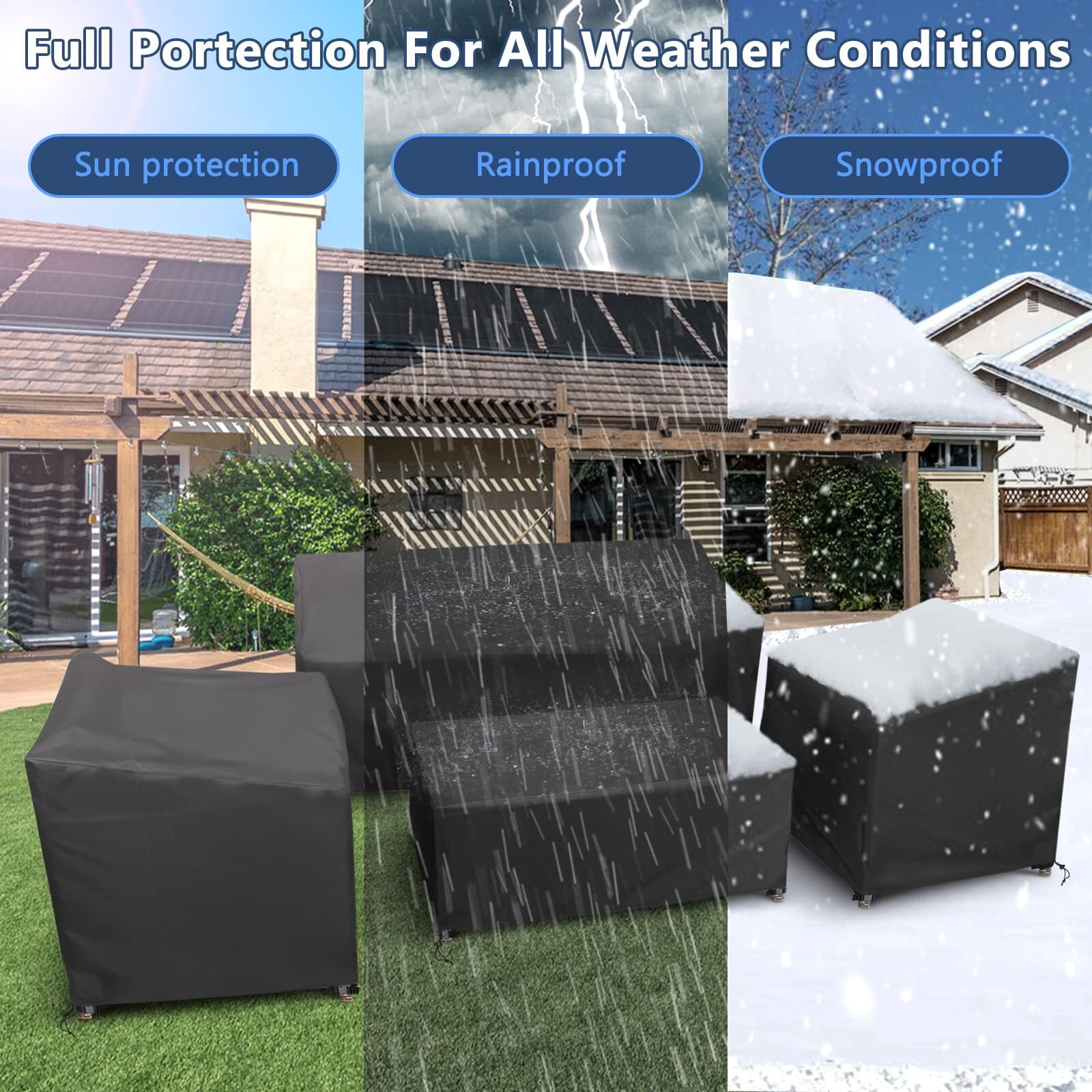 Heavy Duty Waterproof 4-Piece Patio Furniture Covers, Windproof Outdoor Chair & Sofa Protector with Buckle Straps for Rattan Sets, Black