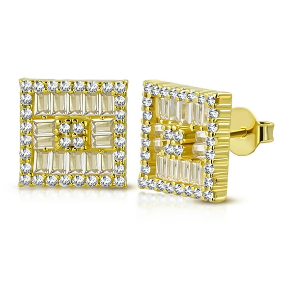 925 Sterling Silver Clear White Baguette-Shape CZ Square Stud Earrings
