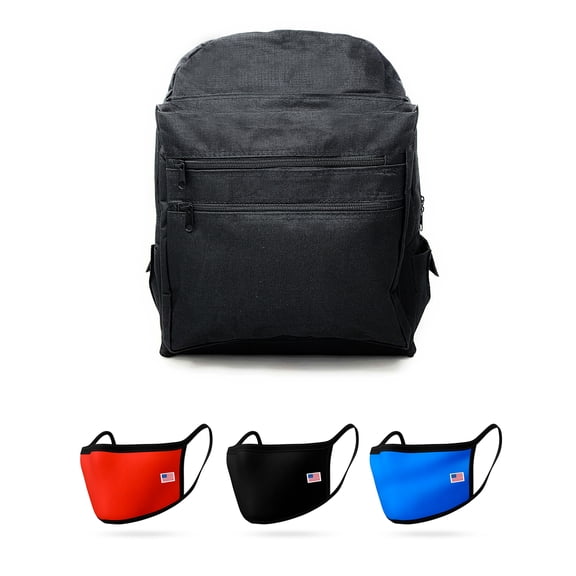 Spacious Classic School Backpack Bag with 3 Face Masks Combo Pack for Adults and Teens