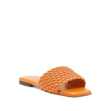 

VINCE CAMUTO Womens Orange Woven Padded Arissa Square Toe Block Heel Slip On Leather Slide Sandals Shoes 6.5 M