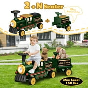 TOKTOO 12V Powered Ride on Train for Toddlers, Electric Ride on Car Toys w/ Rubber Wheels, Storage Box, LED Headlight, Music Player, Ideal Gift for Boys Girls, Green