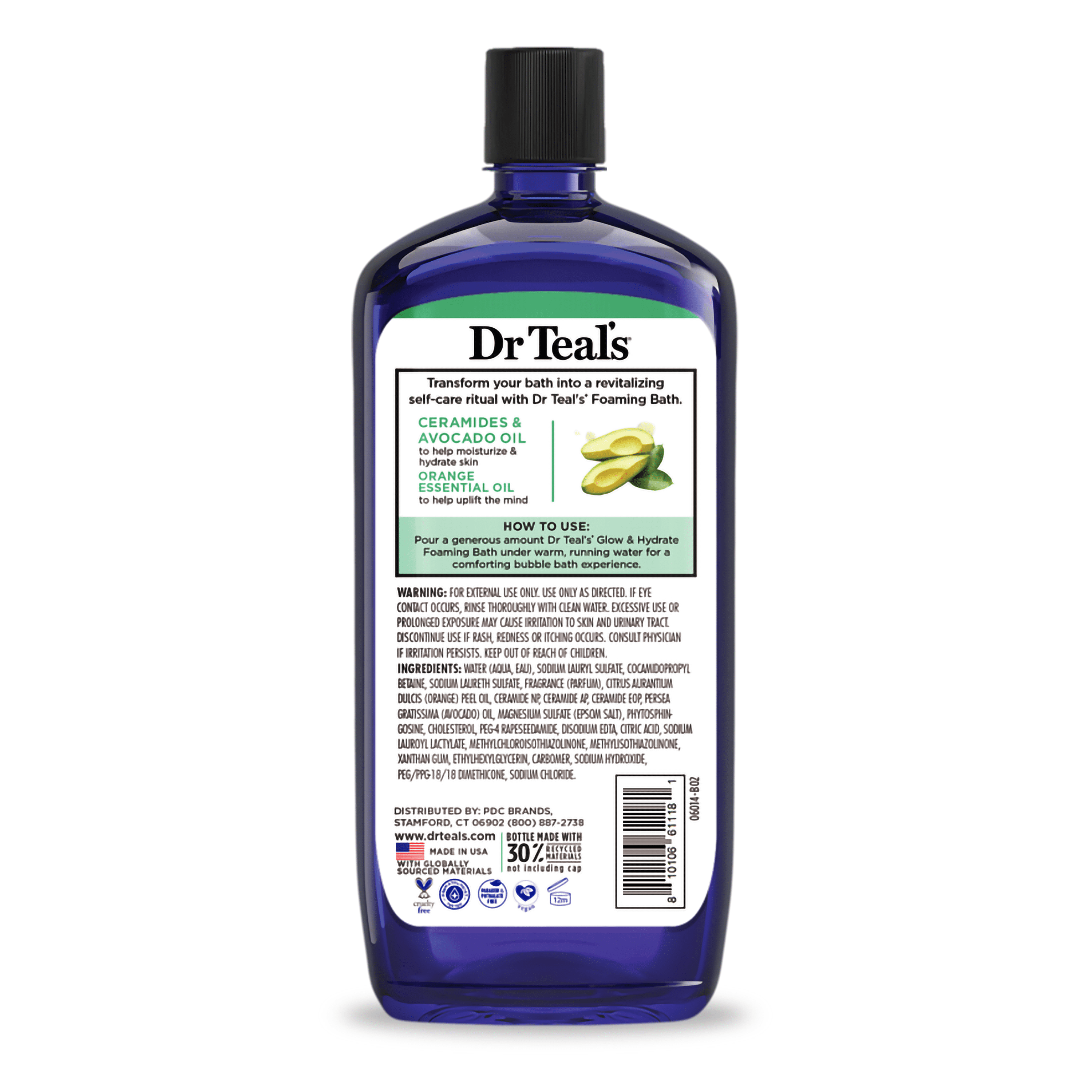 Dr Teal's Glow & Hydrate Foaming Bath with Avocado Oil, Ceramides, & Essential Oil Blend, 34 fl oz
