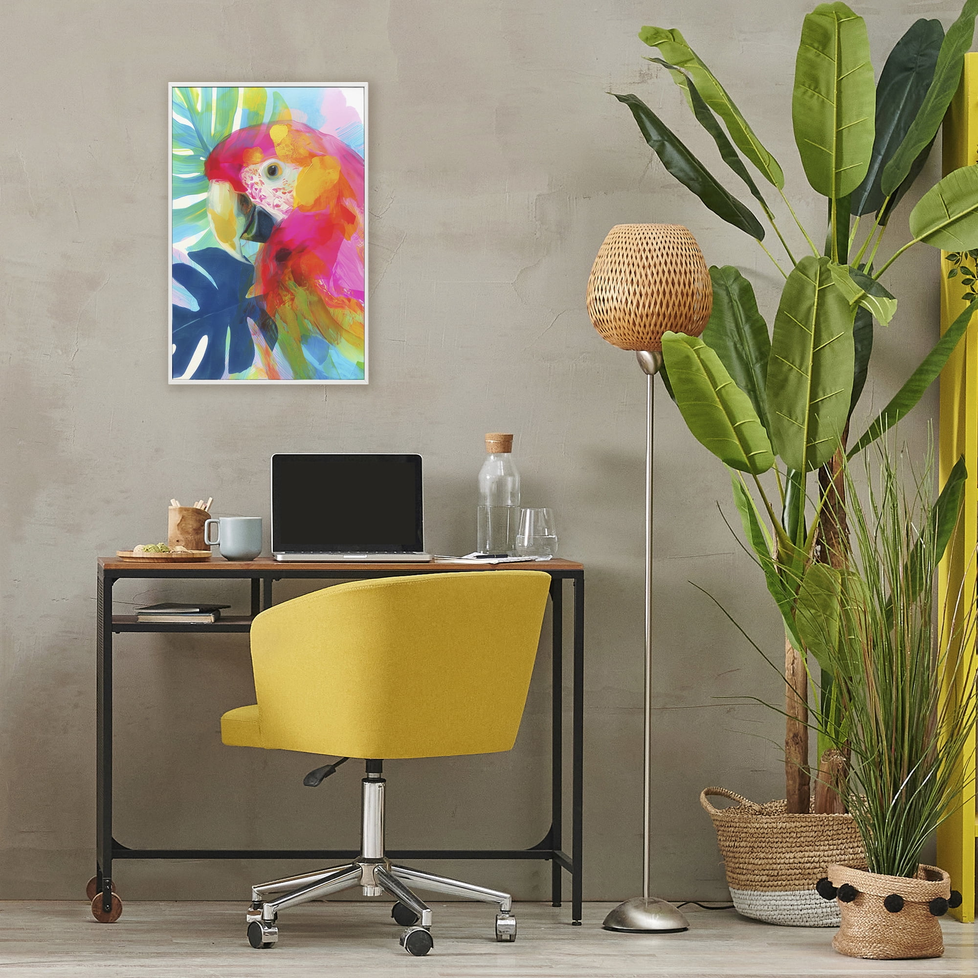 Stupell Industries Scarlet Macaw in Paradise White Framed Giclee Art, design by Chromatic Storm Studio