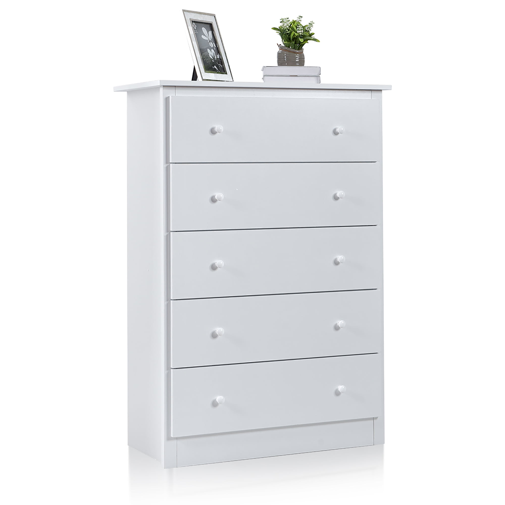 Costway 5 Drawer Dresser Functional Storage Organizer Closet White