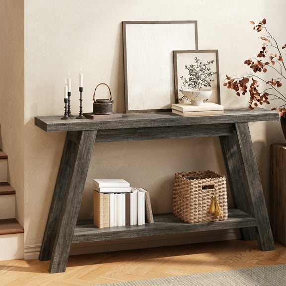 Tarnorci 54.33" Farmhouse Console Table: 2-Tier Wood Entryway Table, Gray