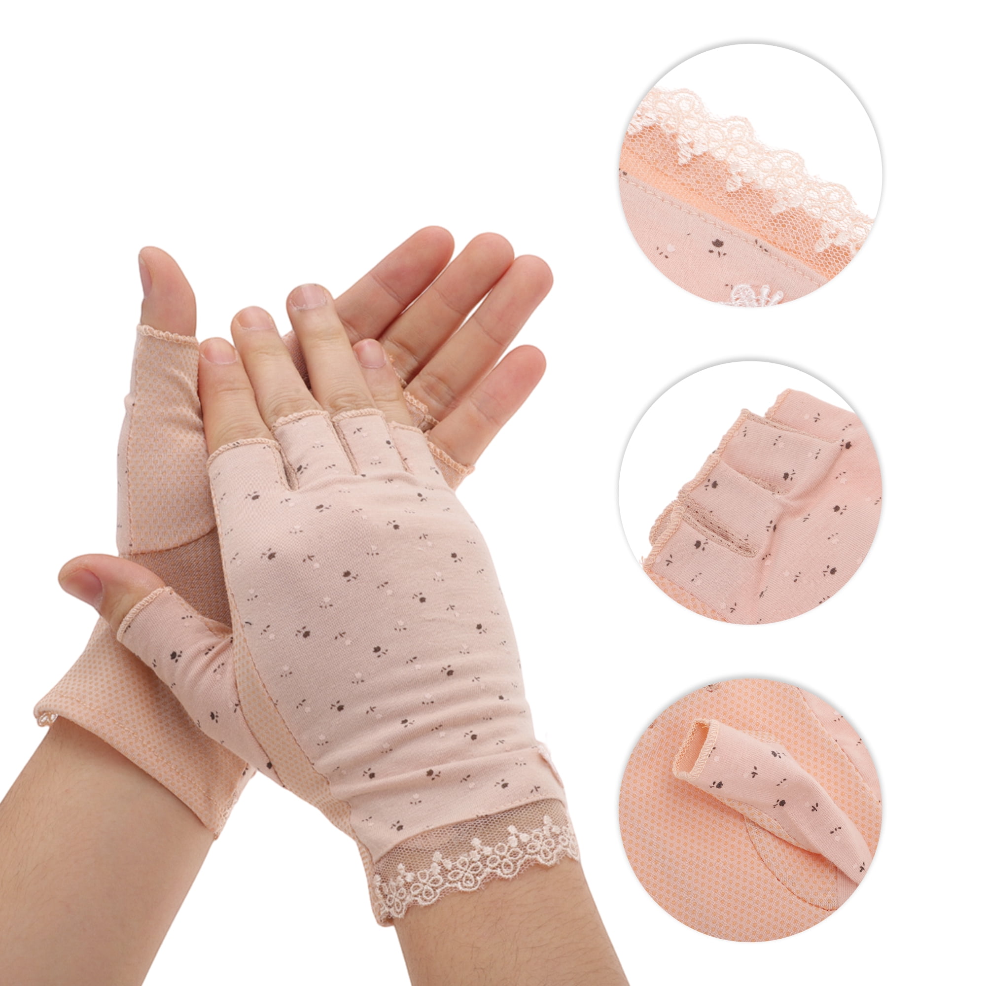 Unique Bargains Anti-slip Half Finger Manicure Gloves 1 Pair Skin Color