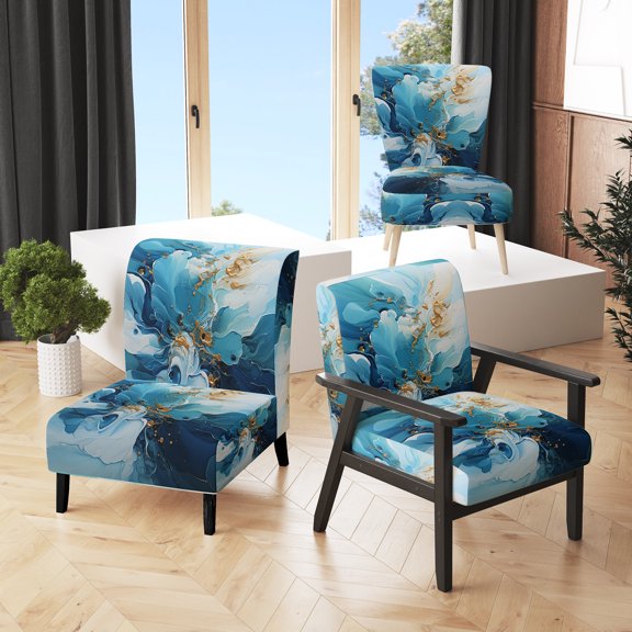 Designart "Melodic Vortex" Gold Abstract Upholstered Accent Chair - Modern Arm Chair For Bedroom