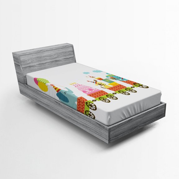 Ambesonne Birthday Party Fitted Sheet, Birthday Cake Animal, Twin XL Size, Multicolor