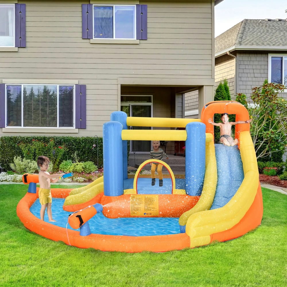 YYAo Family Backyard Bouncy Castle,5-in-1 Kids Inflatable Bounce House Jumping Castle with Water Pool, Slide & 2 Water Guns