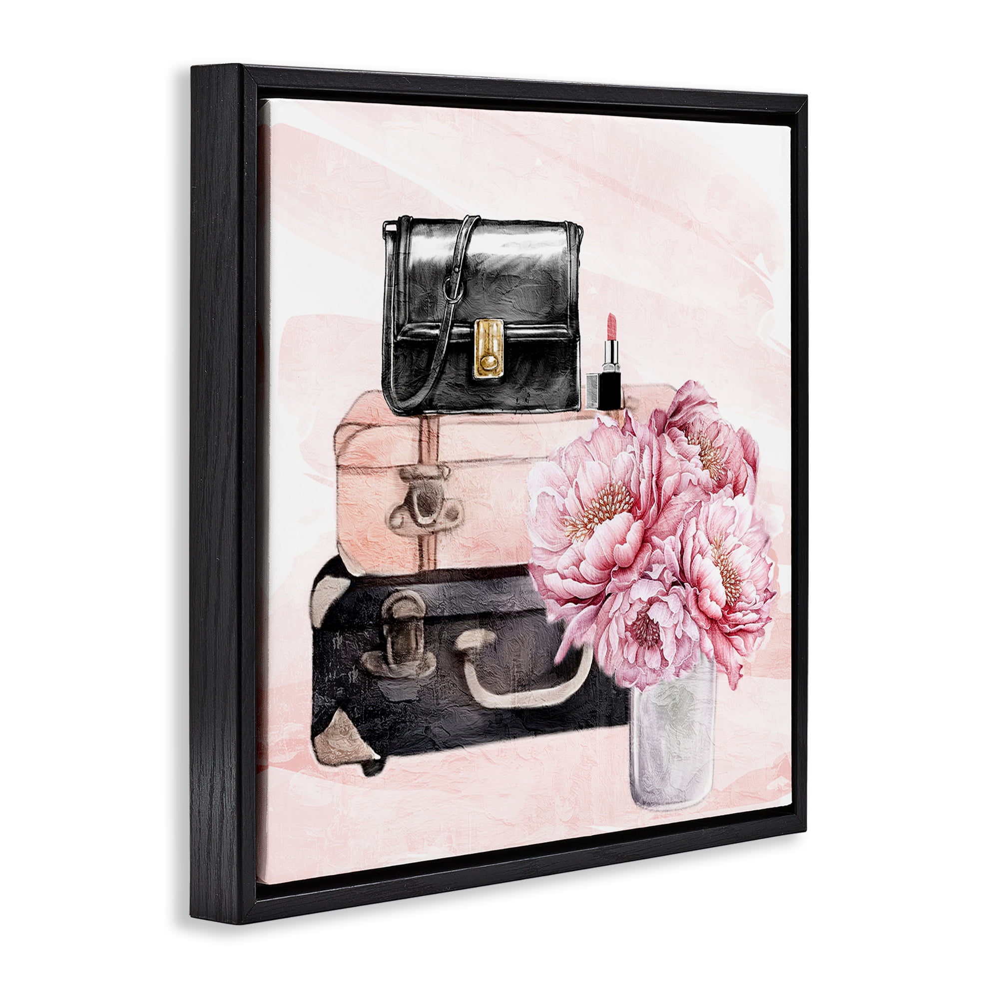 Stupell Industries Glam Time Stacked Bags Black Framed Floater Canvas Wall Art, design by Kim Allen
