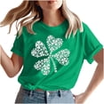thumbnail image 4 of Besolor T-Shirts de la Saint-Patrick pour Femmes, Imprimé Trèfle, Manches Courtes, Col Rond Décontracté, Été, Graphiques, 4 of 7