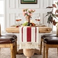 thumbnail image 2 of Boho Table Runner with Tassels, Rustic Farmhouse Table Runner Macrame Burlap Table Decoration, for Bohemian Kitchen Dining Table Living Room Bedroom Farmhouse Home Decor 11.8" * 70.9" Red, 2 of 8
