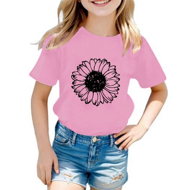 T-Shirts pour Filles Imprimé Manches Courtes Col Rond Tenues d'Été pour Filles Taille 2-3 Ans Vêtements de Mode pour Filles