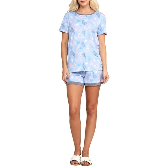 Doublju Women's Short Sleeve Round Neck Pajama Sleepwear 2 pcs Set (Plus Size Available)