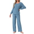 thumbnail image 2 of INSPIRAR CHIC Conjuntos de Pijamas de Punto Acanalado para Mujeres de 2 Piezas, Parte Superior de Manga Larga y Pantalones, Ropa de Dormir, Pjs, Conjuntos de Ropa de Casa, Azul Real, 2 of 5