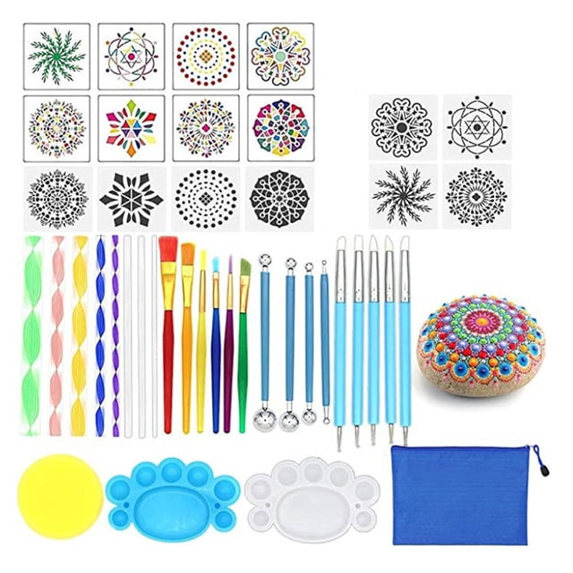 Kit de 35 piezas de herramientas para puntear mandalas, kit de pintura, kit de pintura de puntos de roca para uñas, piedra, mandalas, arte, dibujo, decoración del hogar, actividad