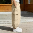 thumbnail image 2 of Fancifize Cotton Linen Cargo Pants for Boys Summer Loose Elastic Waist Harem Pants Kids Casual Trousers 7-16 Years, 2 of 6