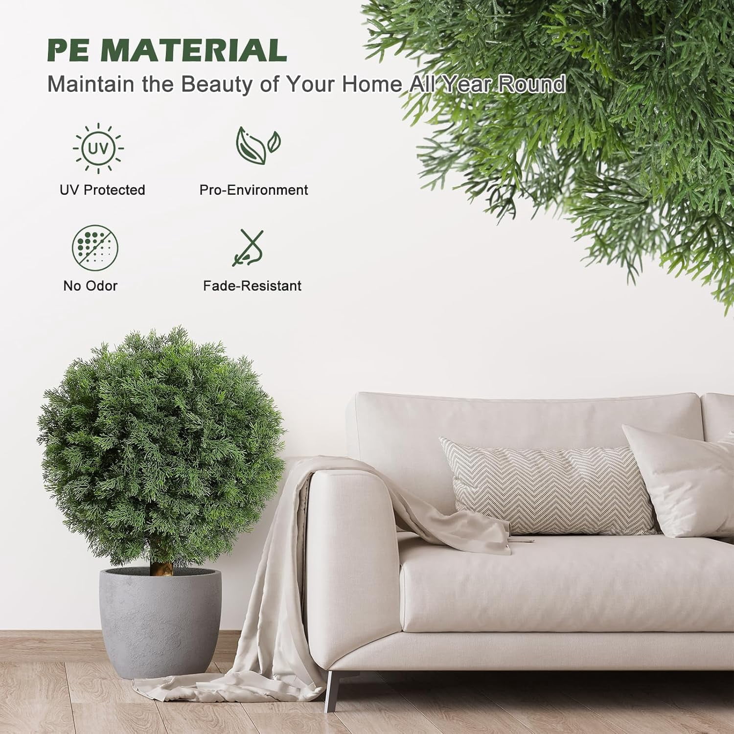 24inch Home Artificial Cedar Topiary Ball Trees with Potted, Fake Cedar Plants Artificial Shrubs Bushes Ball Tree for Front Door Porch Garden Backyard Decor (2 Pack)