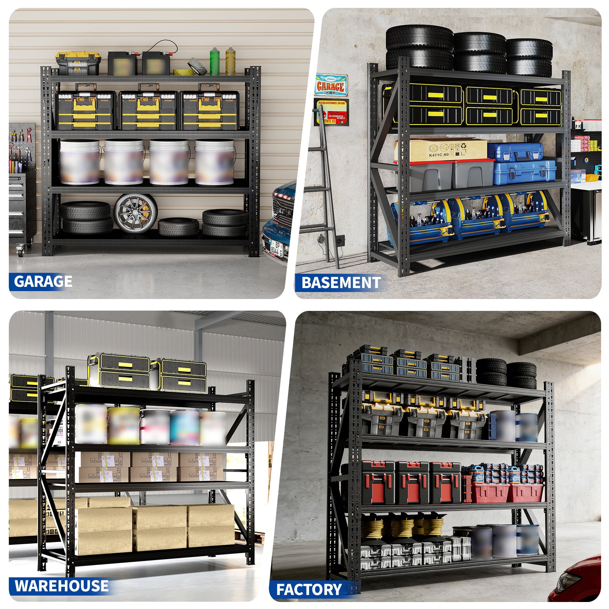 Xiweot 4-Tier Heavy Duty Metal Storage Shelving,6000lbs Capacity Adjustable Industrial Metal Shelving Unit,Freestanding Storage Rack for Garages,Warehouses,Pantry,79"W x 23.7"D x 75"H
