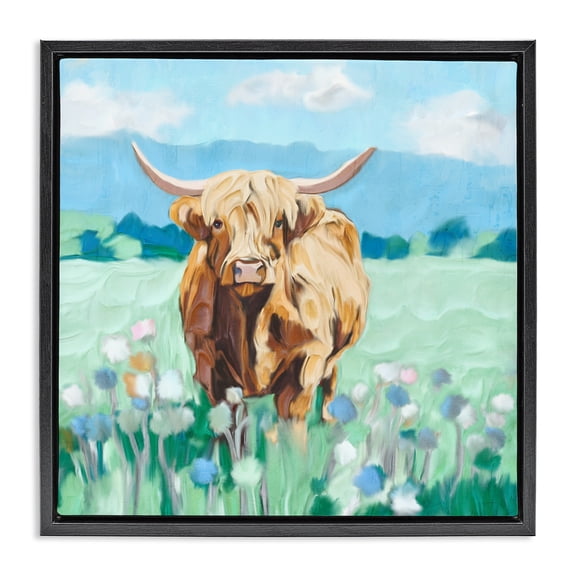 Stupell Industries Blue Sky Highland Black Framed Floater Canvas Wall Art, design by Kim Allen