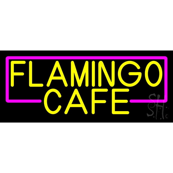 Flamingo Cafe LED Neon Sign 10 x 24 - inches, Clear Edge Cut Acrylic Backing, with Dimmer - Bright and Premium built indoor LED Neon Sign for Bar decor.