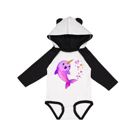 

Inktastic Valentine s Day Cute Pink Narwhal with Hearts Gift Baby Boy or Baby Girl Long Sleeve Bodysuit