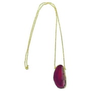 PAPER AND QUARTZ Gold Plated Agate Slice Necklace in Hot Pink