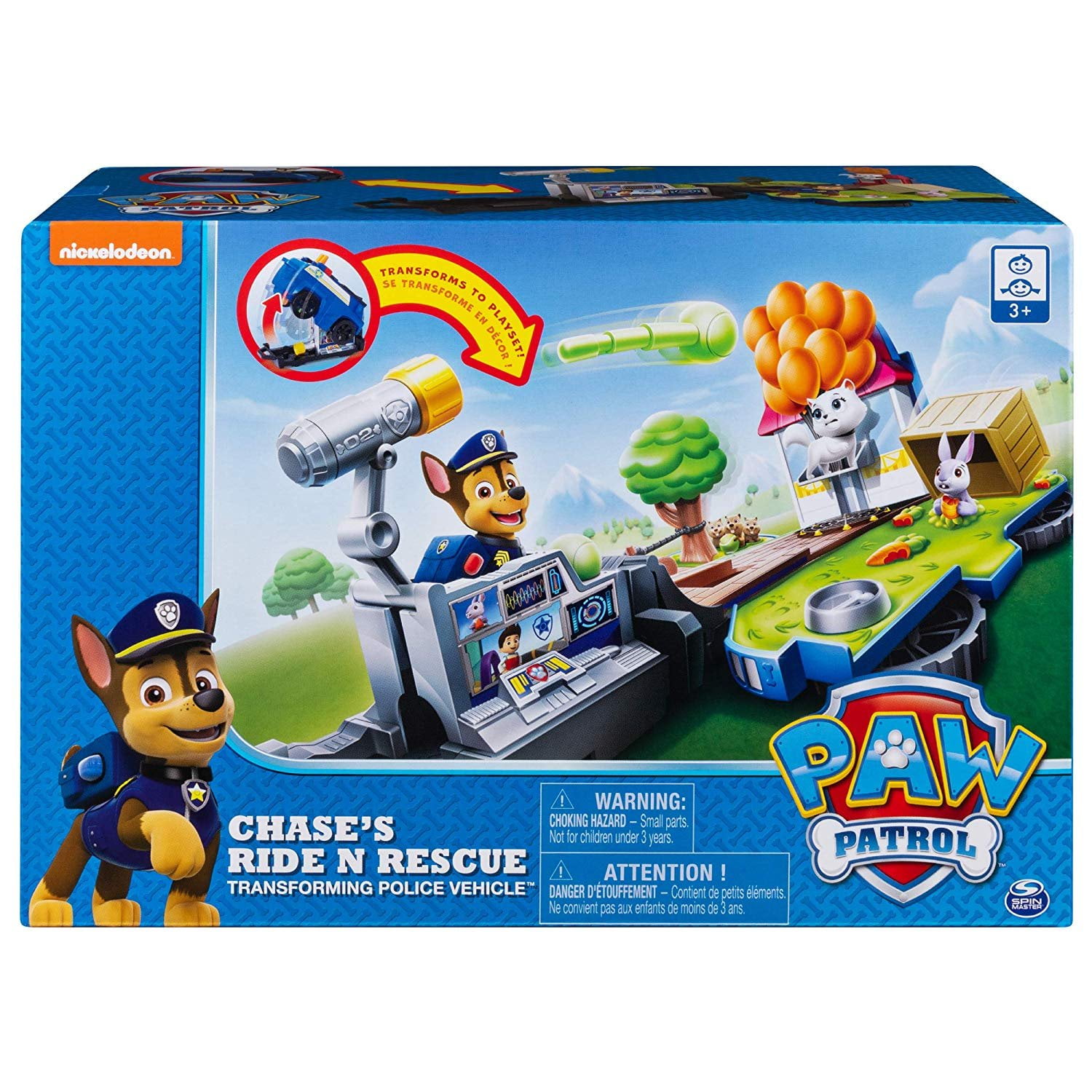 Paw Patrol 6052626 Chase’s Ride ‘n’ Rescue, Transforming 2-in-1 Playset and  Police Cruiser, for Kids Aged 3 and Up, Multicolor