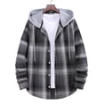 thumbnail image 3 of Mens Long Sleeve Quilted Lined Flannel Shirt Jacket with Hood Plaid Button Down Flannel Shirt Lightweight Jacket, 3 of 4