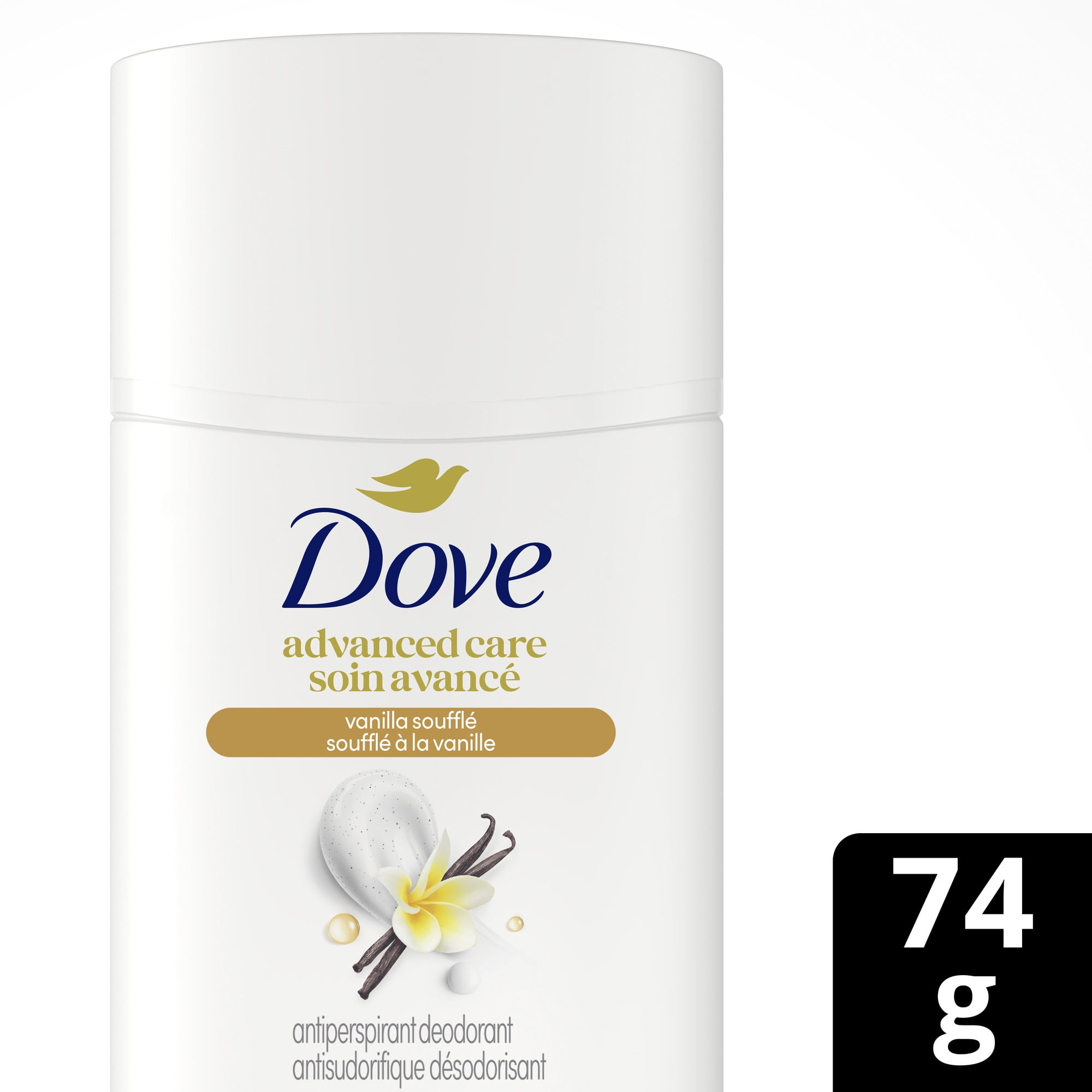 Dove Soin Avancé Désodorisant Antisudorifique en Bâton Soufflé à la Vanille, 74 g