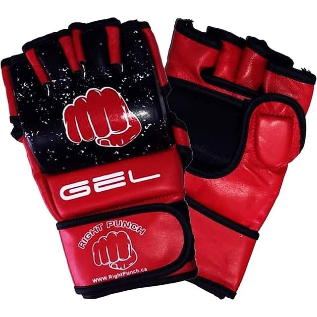 Right Punch Gants de MMA en Cuir de Vache - Gants d'Entraînement Rouges, Gants de Kickboxing pour l'Entraînement Sportif Extérieur, Muay Thaï, Entraînement Sparring, Combat, Kickboxing, Sac de Boxe Punch pour Hommes et Femmes